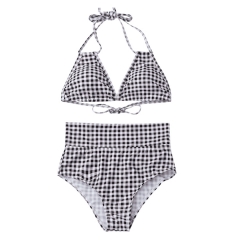 Lace-Up Gingham Straps Bikini Set