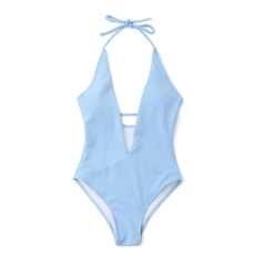 High Cut Plunge Neck Swimsuit