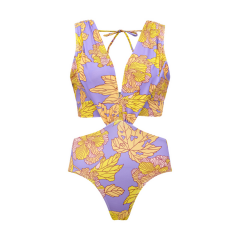 Floral High Waist Cut Out Swimsuit