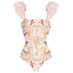 Bubble Shoulder Printed One Piece Swimsuit