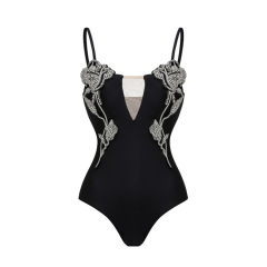 Rhinestones Flower Decor One Piece Swimsuit
