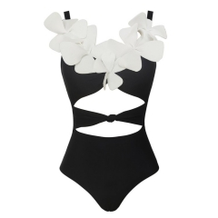 Flower Decor Cutout One Piece Swimsuit