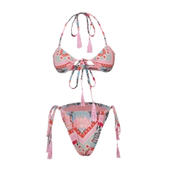Tassel Underwire Bikini Pink Set