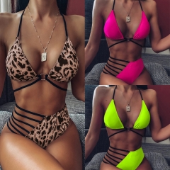 Swimwear Women's Split Bikini Amazon Swimwear Leopard Pattern Hollow Out Swimwear Bikini